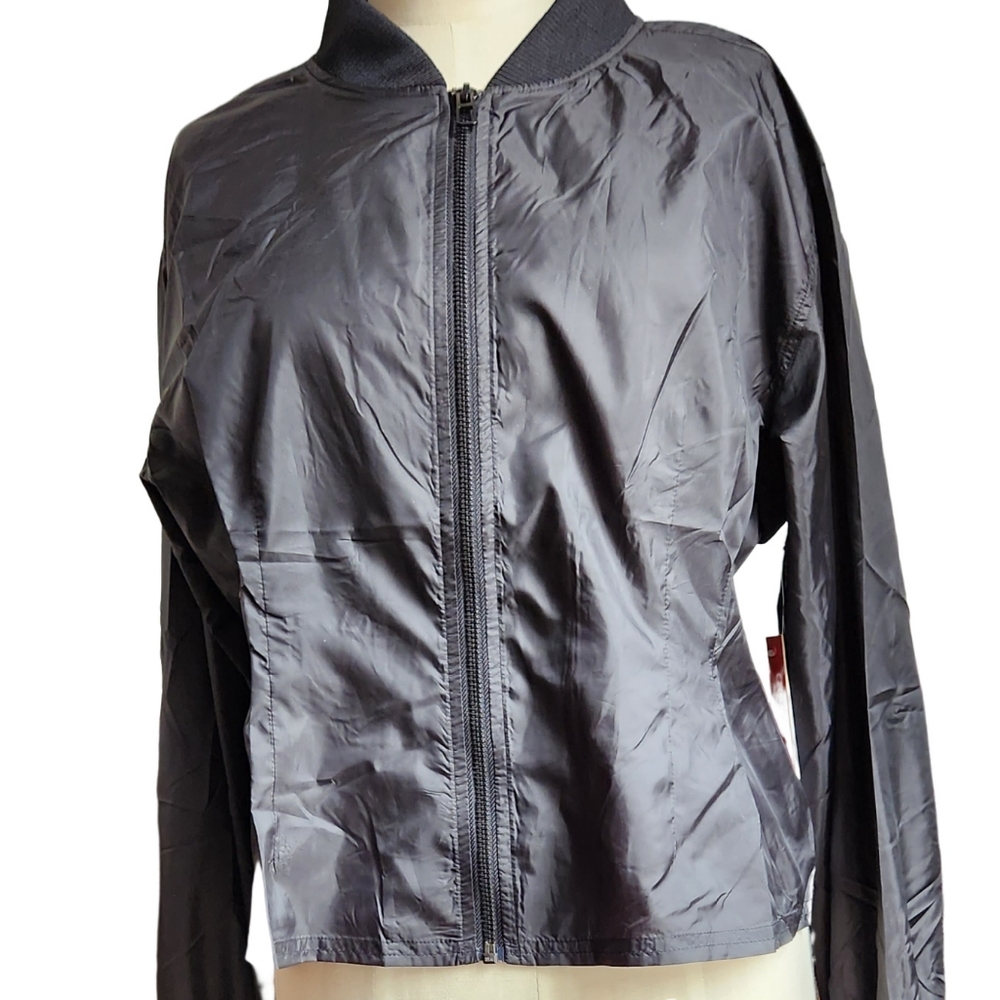 NWT GOOD AMERICAN Black Peplum Nylon Bomber Large $115 - Picture 1 of 10